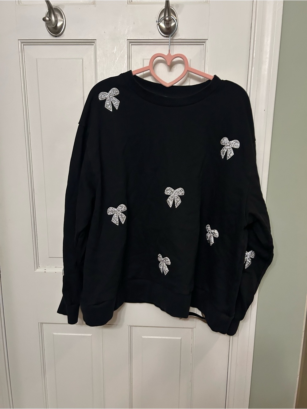 Ivy City Co Black Crewneck Sweater with Sparkle Bow Accents